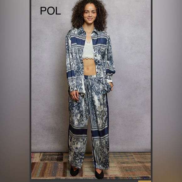 BP217-1💙NEW! POL Women's Navy and White Wide Leg Pants - Picture 8 of 9